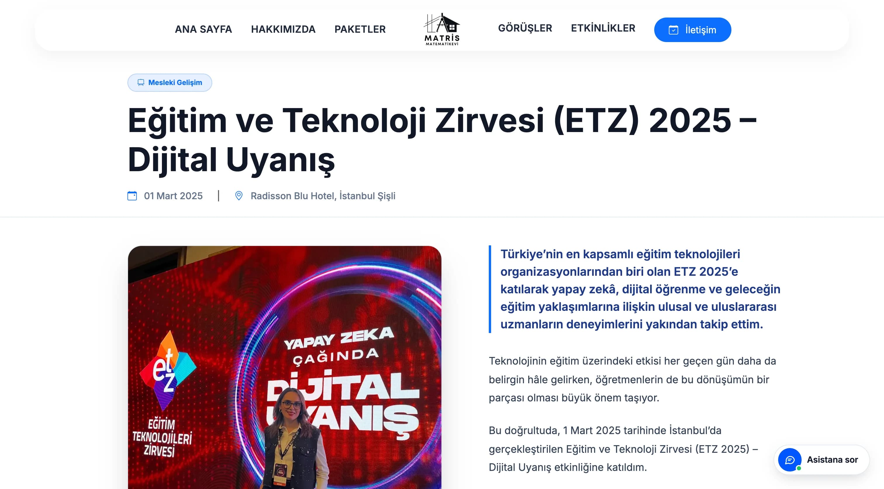 Event detail page — Education and Technology Summit (ETZ) 2025: date, location, and event summary.